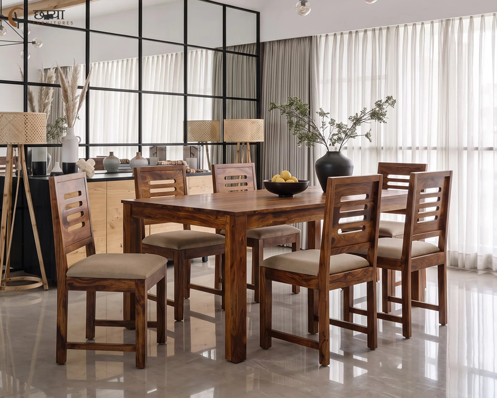 Velora 6 Seater Dining Table Set (Honey Finish) — 26