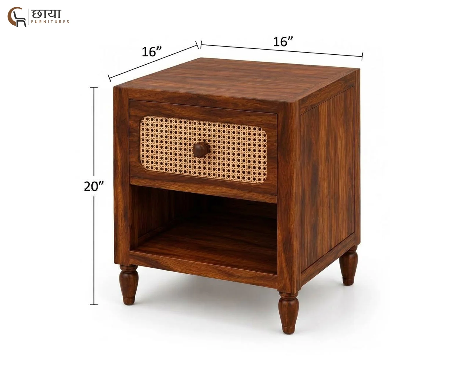 Samrat Bedside Table (Honey Finish) — dim 2
