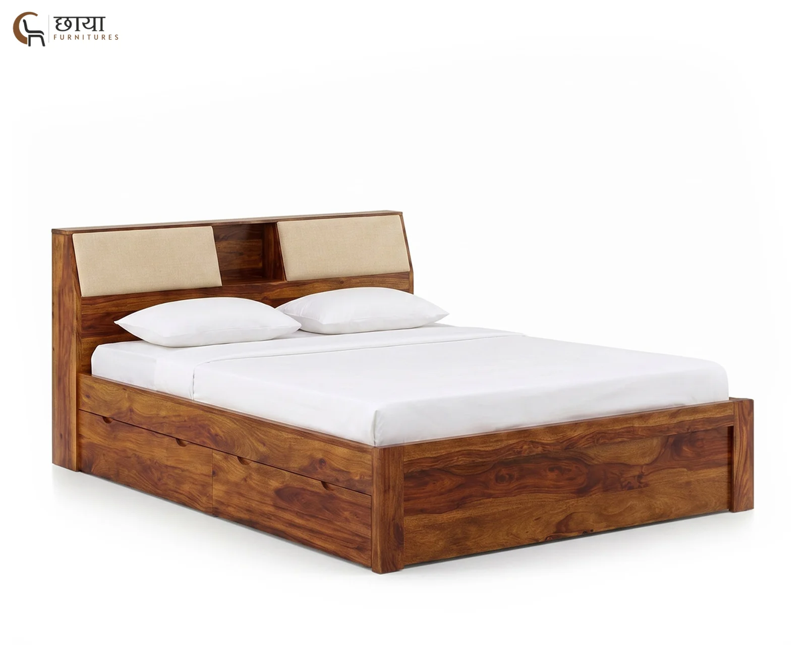 Darbar Sheesham Wood Bed With Drawer Storage (Queen Size, Honey Finish) — 6