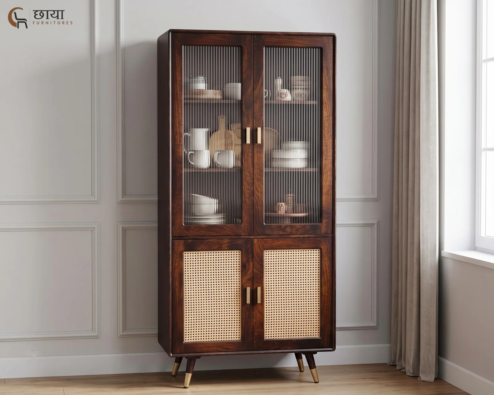 Jerald Sheesham Wood Kitchen Cabinet (Walnut Finish) — front (2)
