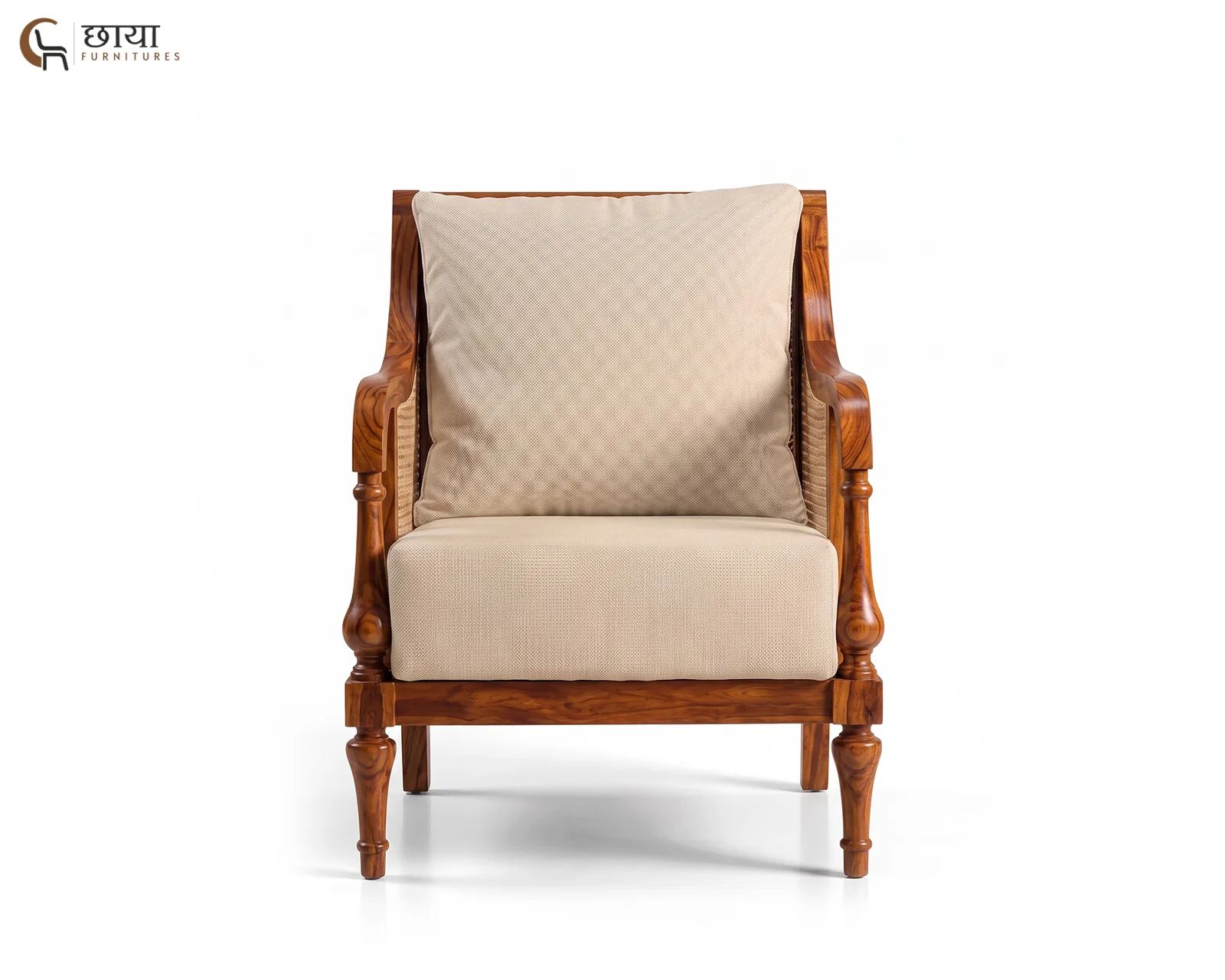 Meher 3+1+1 Wooden Sofa (Honey Finish) — 4