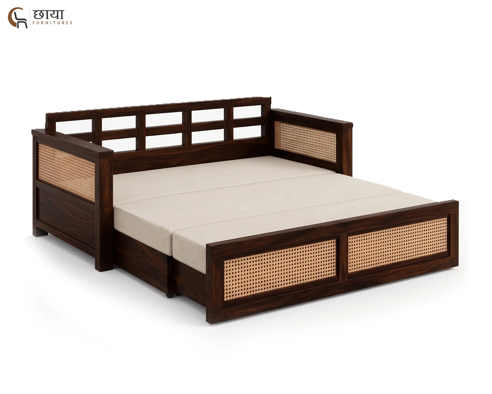 Marshal Wooden Sofa Cum Bed (King Size, Walnut Finish) — 10