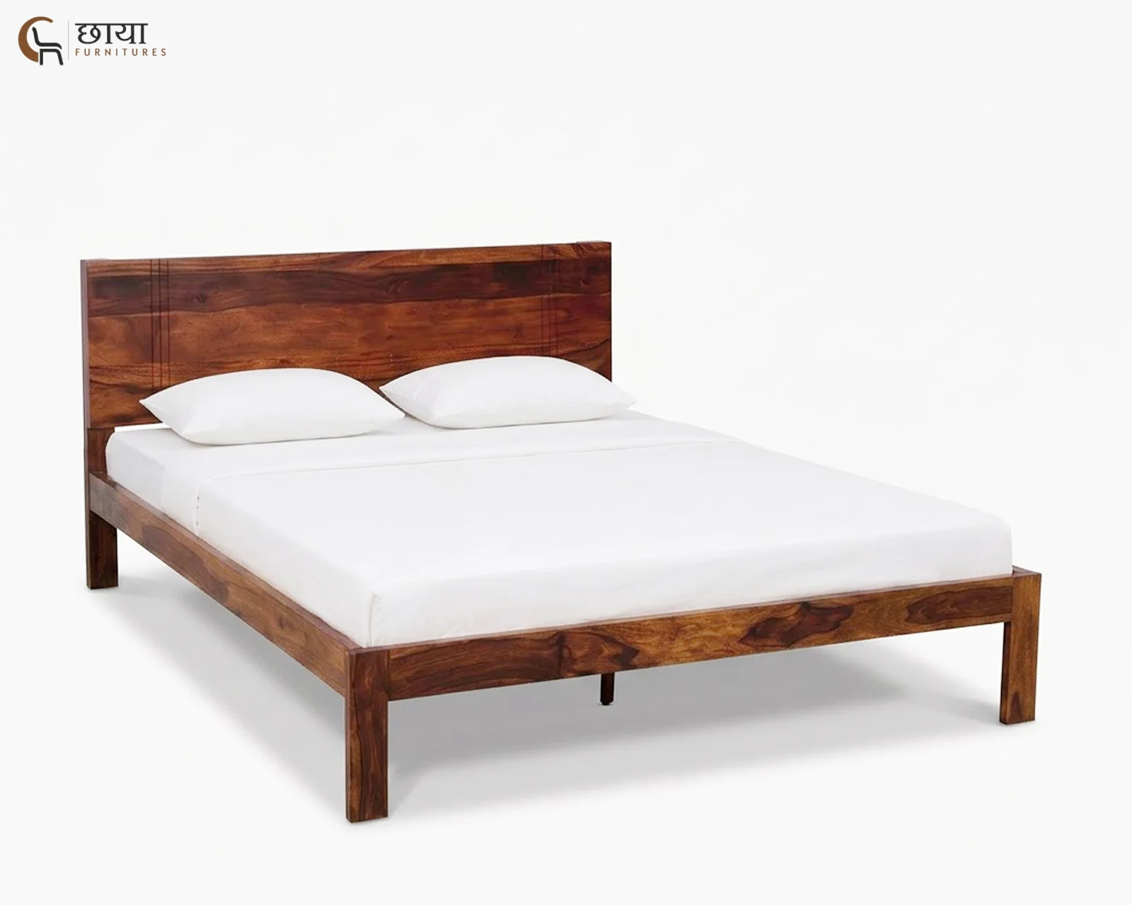 Martha Sheesham Wood Bed Without Storage (Queen Size, Honey Finish) — 5