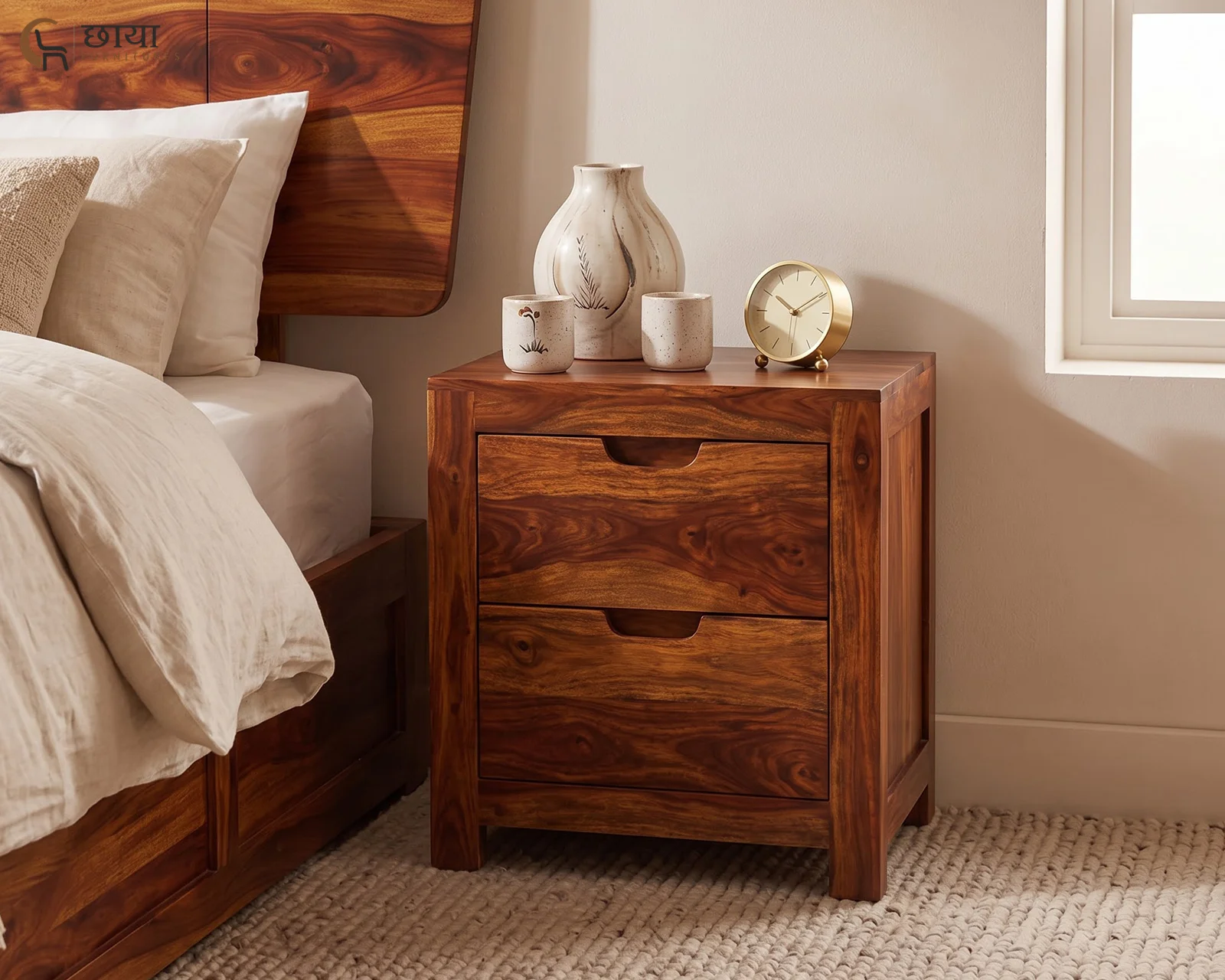 Veer Bedside Table (Honey Finish) — front (2)