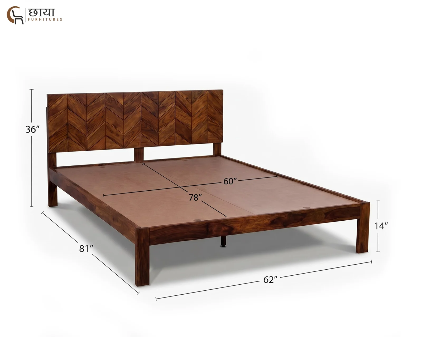 Frey Sheesham Wood Bed Without Storage (Queen Size, Honey Finish) — queen size (1)