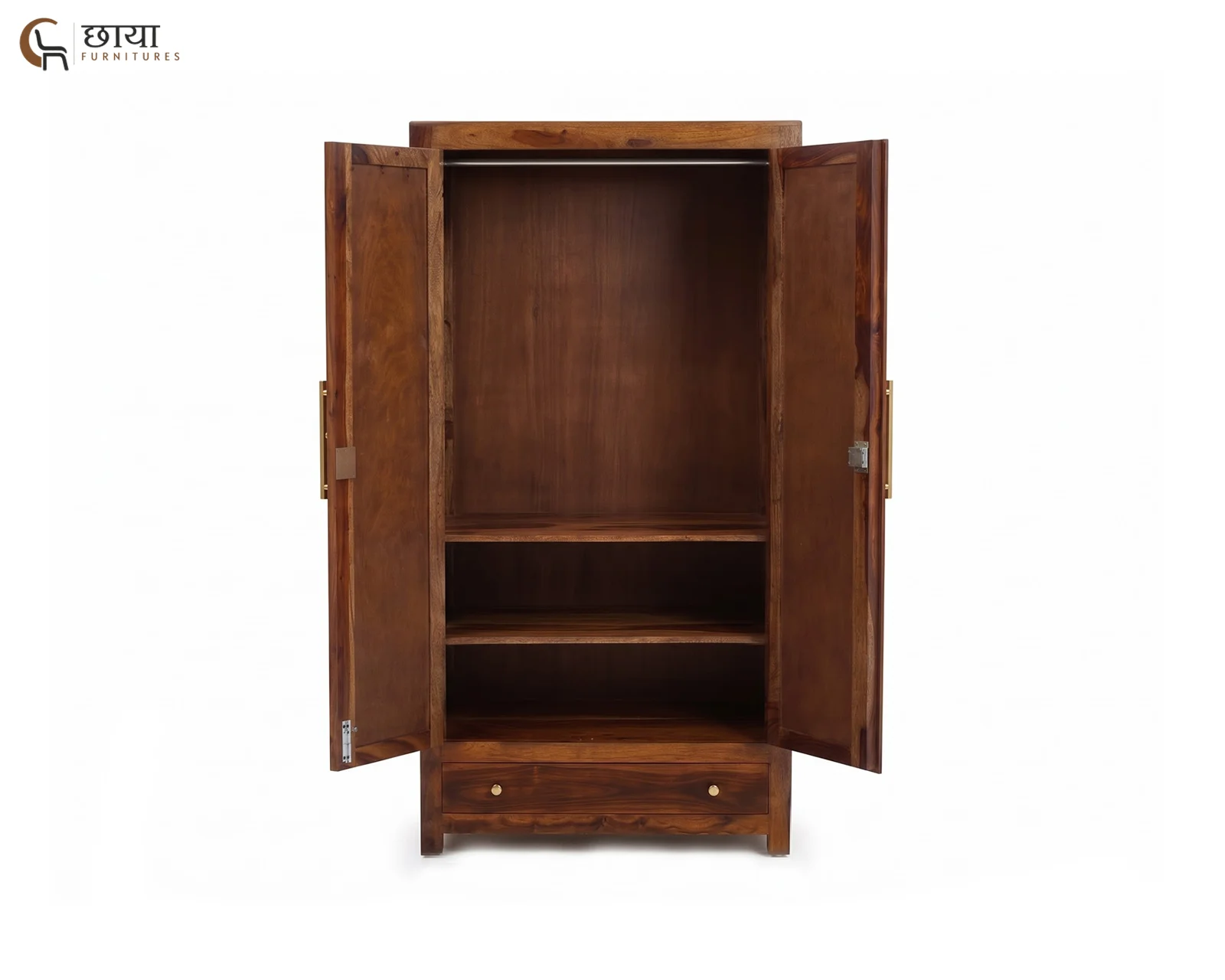 Rabel 2 Door Wardrobe With Mirror (Honey Finish) — 1