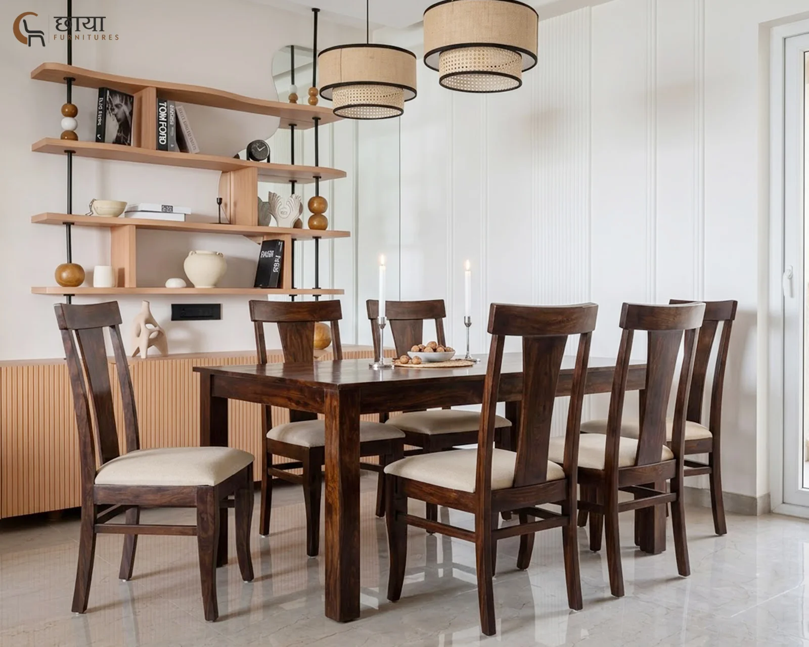 Utsav 6 Seater Dining Table Set (Walnut Finish) — 4