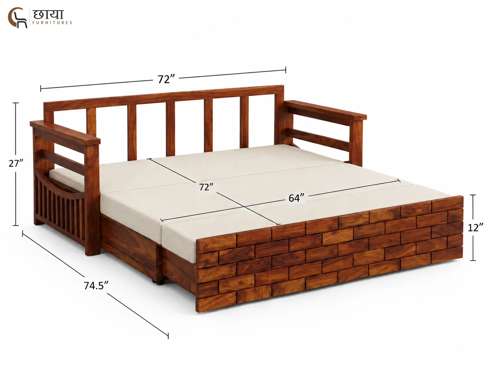 Varys Wooden Sofa Cum Bed (King Size, Honey Finish) — king size (1)