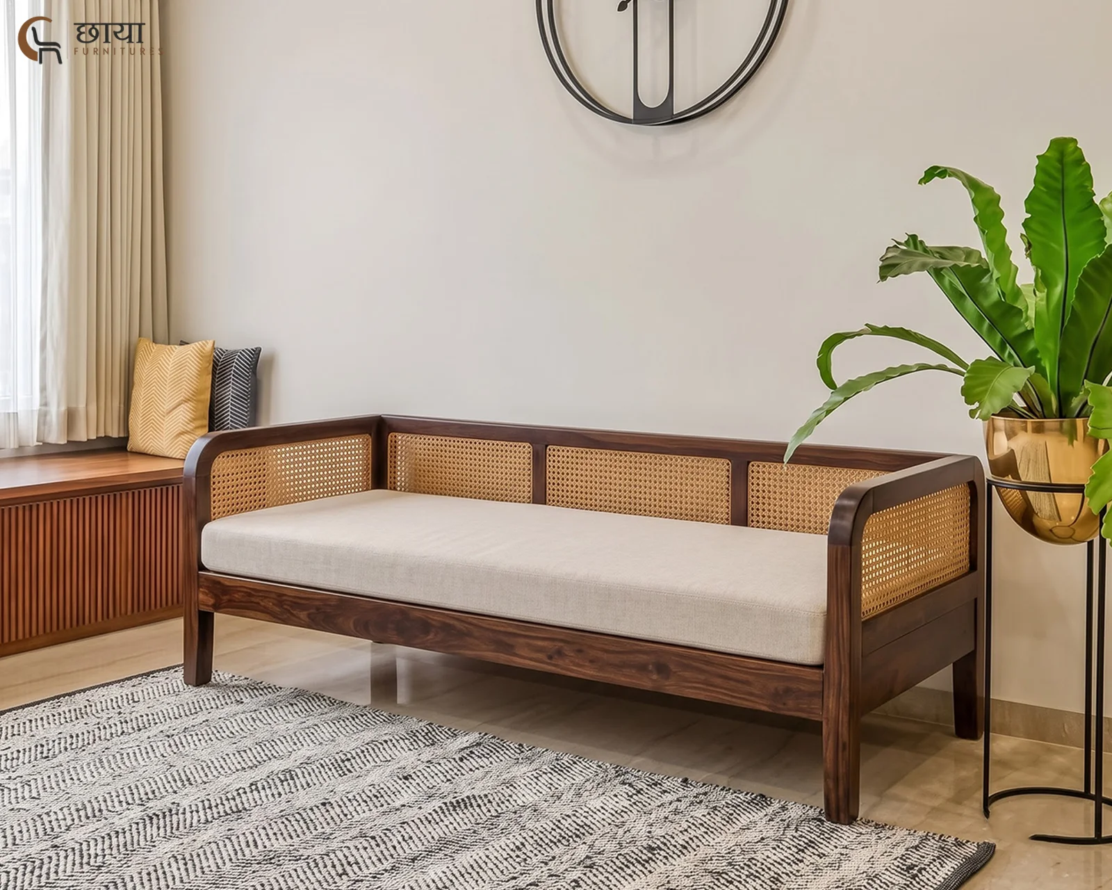 Rickon Sheesham Wood Diwan (Walnut Finish) — front 02