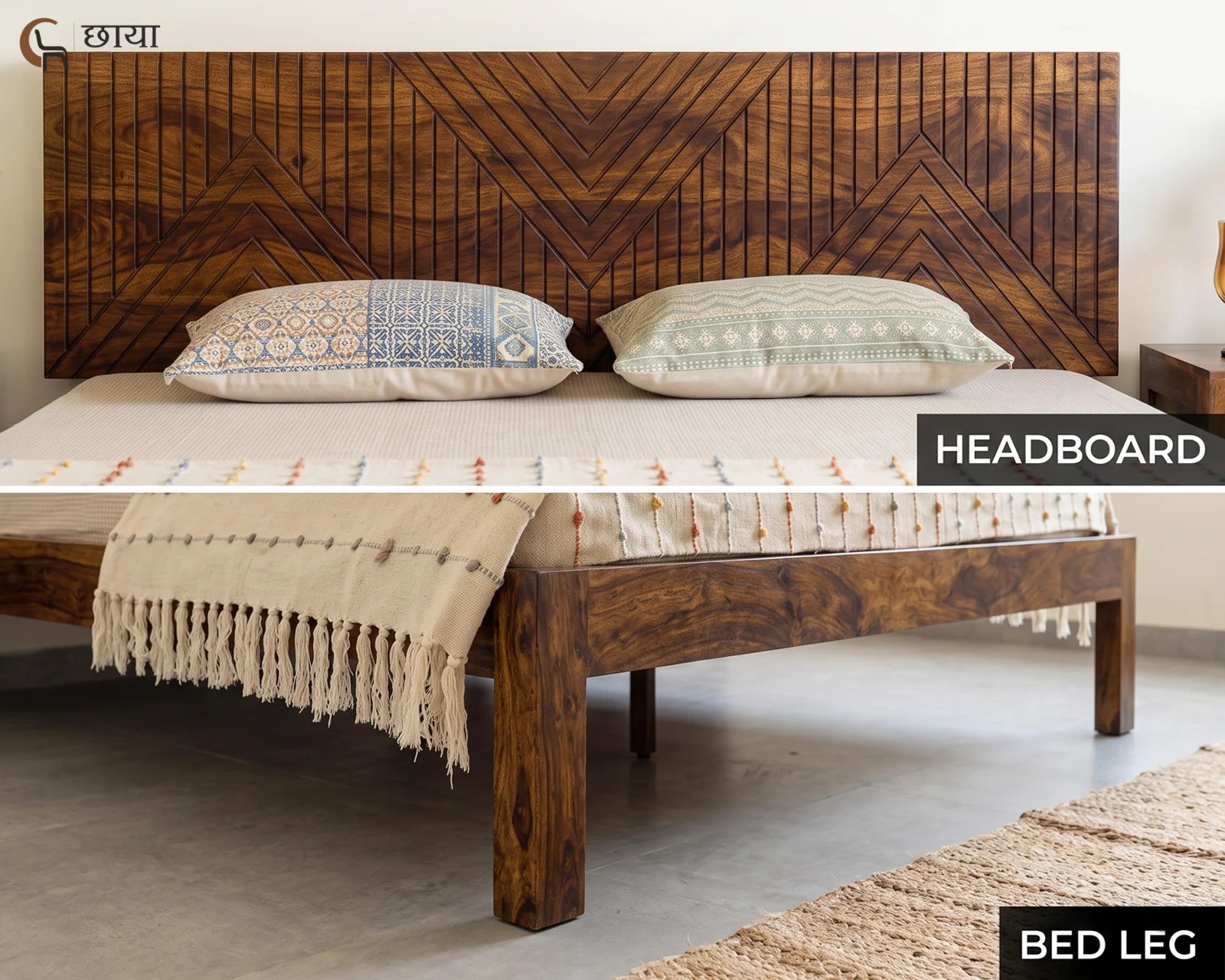 Jonas Sheesham Wood Bed Without Storage (King Size, Honey Finish) — 13