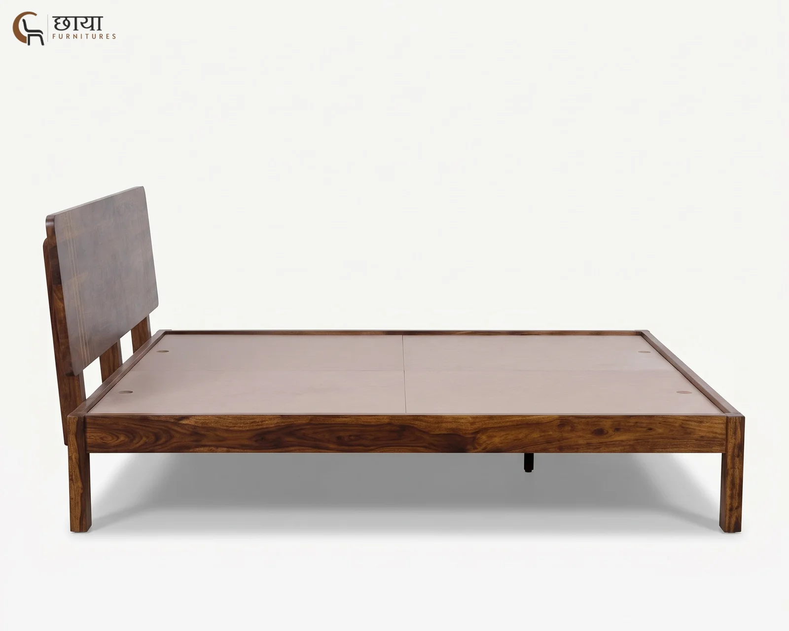 Eddie Sheesham Wood Bed Without Storage (Queen Size, Honey Finish) — 2
