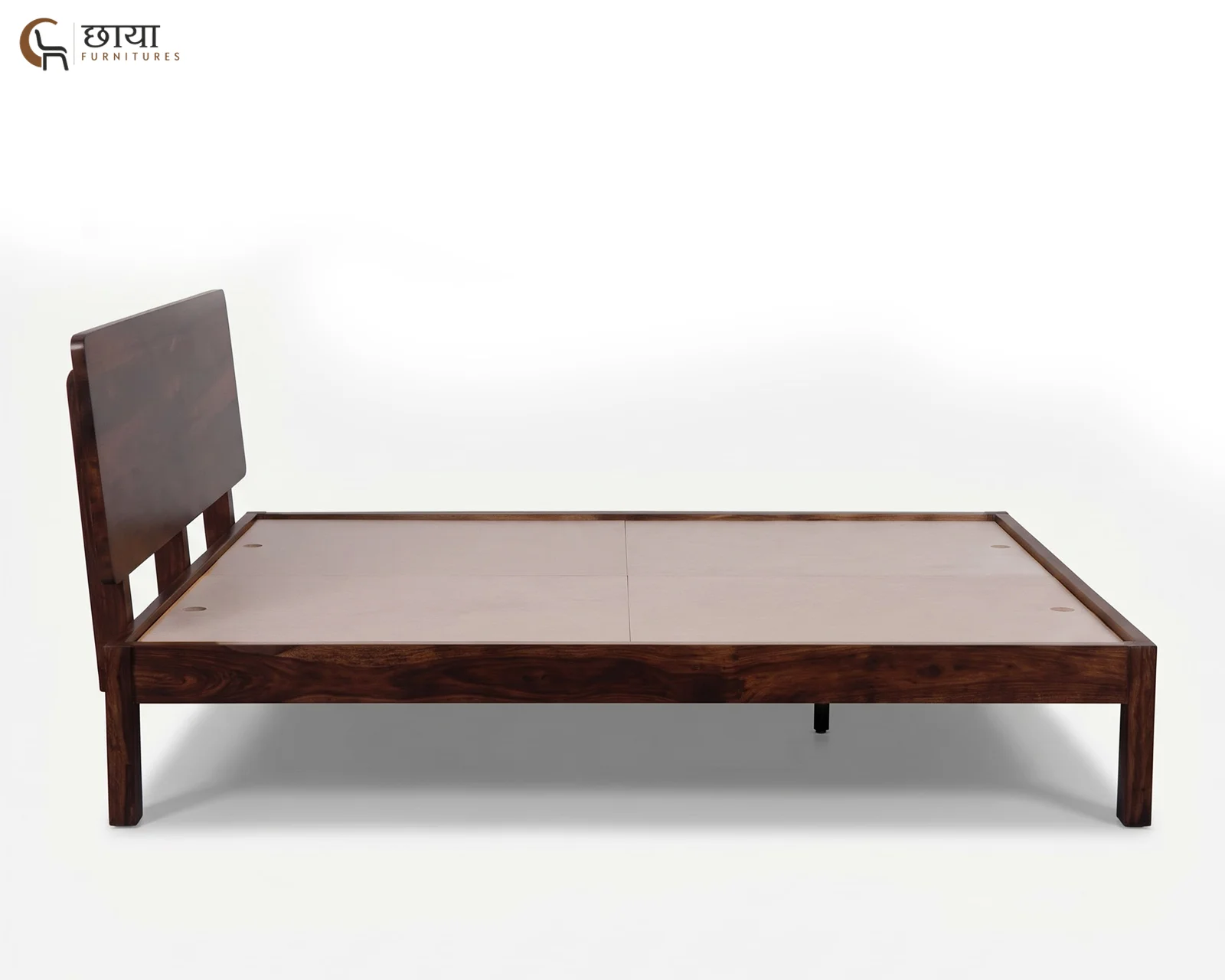 Eddie Sheesham Wood Bed Without Storage (Queen Size, Walnut Finish) — 1
