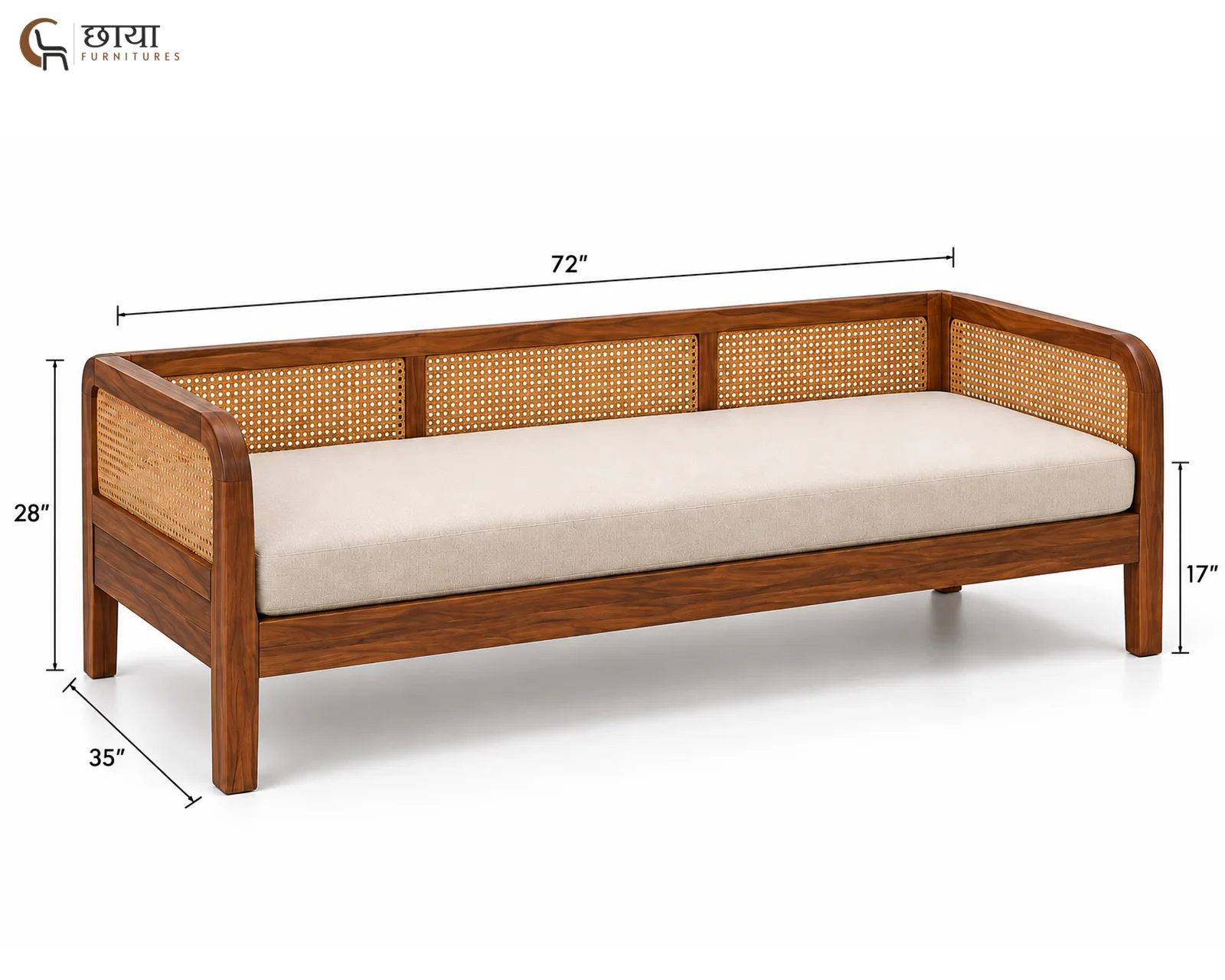 Rickon Sheesham Wood Diwan (Honey Finish) — dim 11