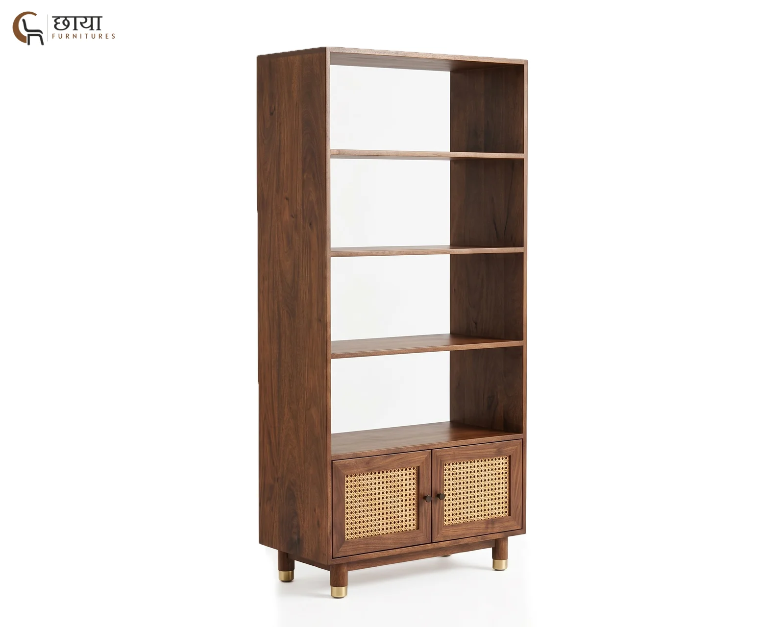 Nemili Book Shelf With Cane (Mango Wood, Teak Finish) — 3