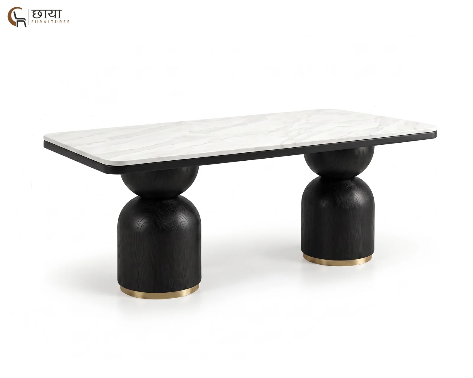 Grace 6 Seater Dining Table with Marble Top (Black Finish) — 16