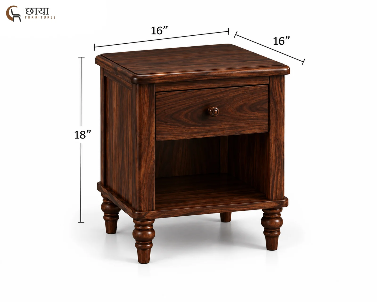 Rajveer Bedside Table (Walnut Finish) — dim 1