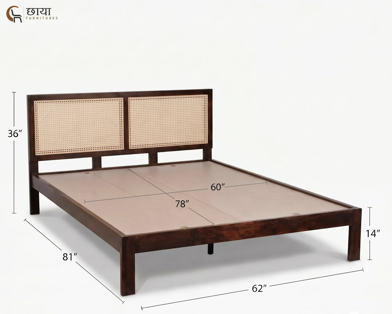 Adam Sheesham Wood Bed Without Storage (Queen Size, Walnut Finish) — queen (2)