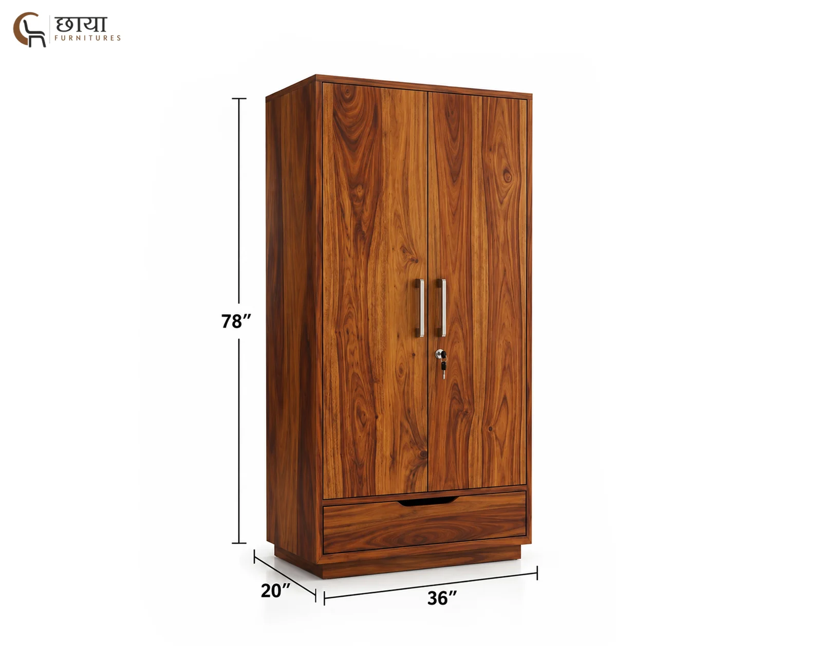 Jimbeam 2 Door Wardrobe (Honey Finish) — dim 2