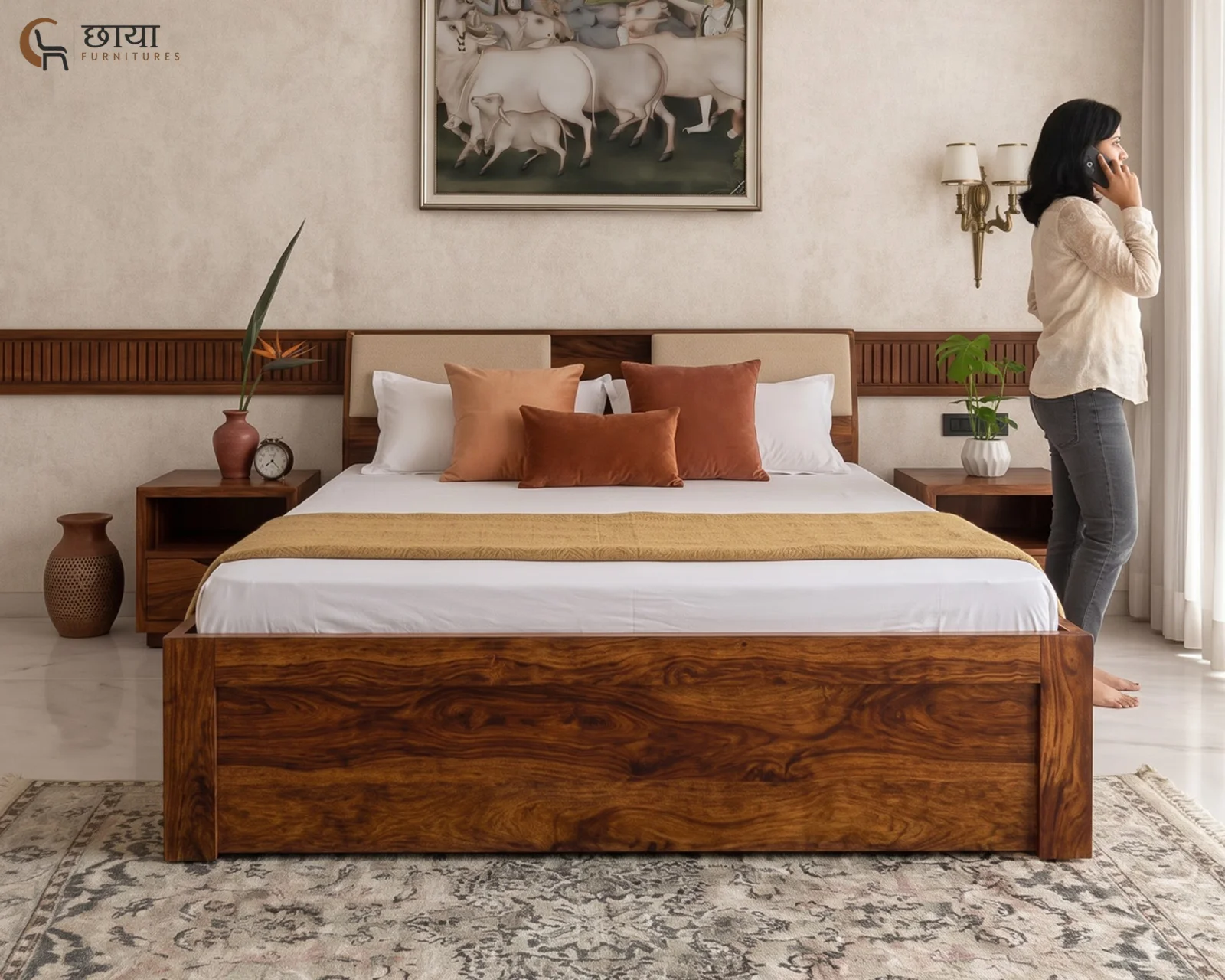 Darbar Sheesham Wood Bed With Drawer Storage (Queen Size, Honey Finish) — 14