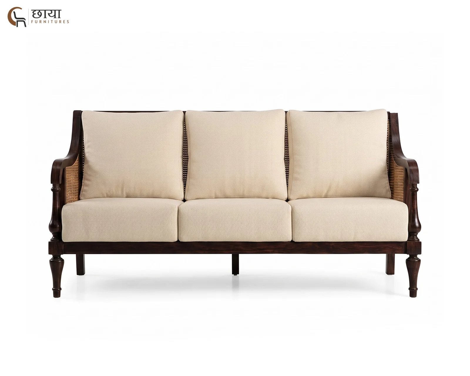 Meher 3 Seater Wooden Sofa (Walnut Finish) — 6