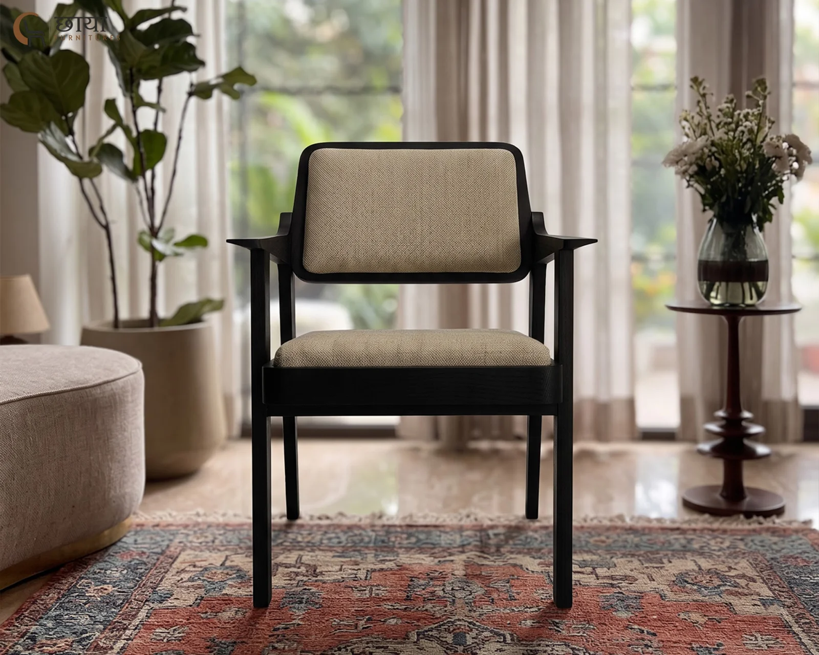 Saul Arm Chair (Black Finish, Cream) — 8