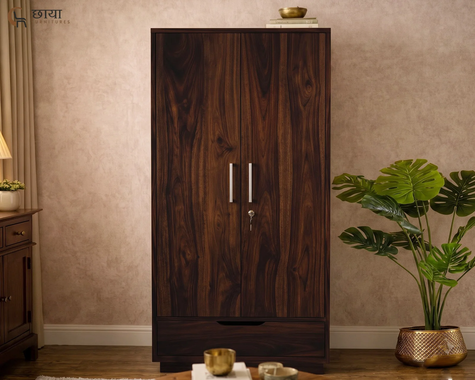 Jimbeam 2 Door Wardrobe (Walnut Finish) — 14