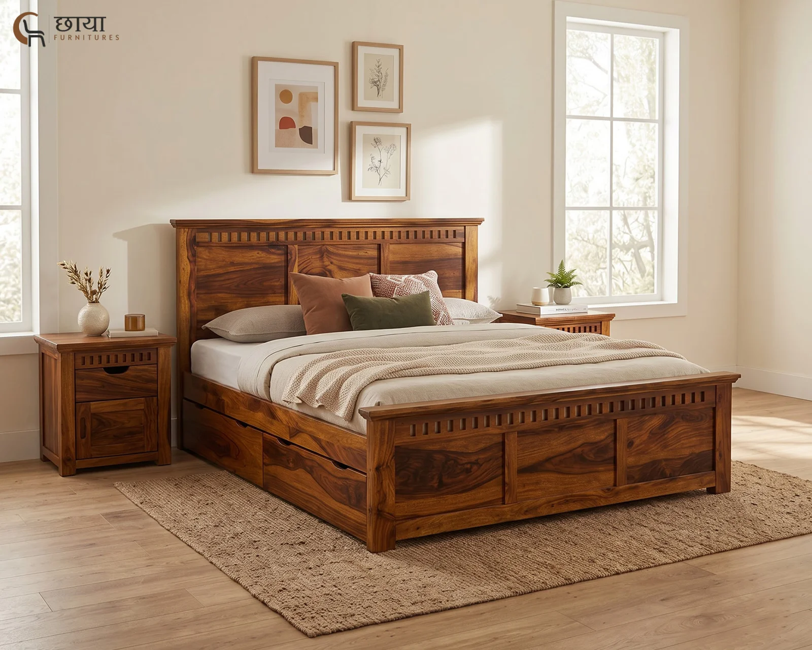 Manasa Sheesham Wood Bed With Drawer Storage (Queen Size, Honey Finish) — 13