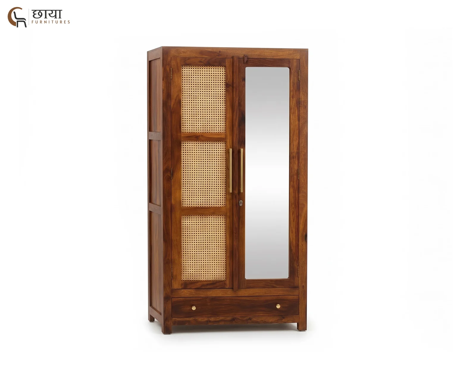 Rabel 2 Door Wardrobe With Mirror (Honey Finish) — 6