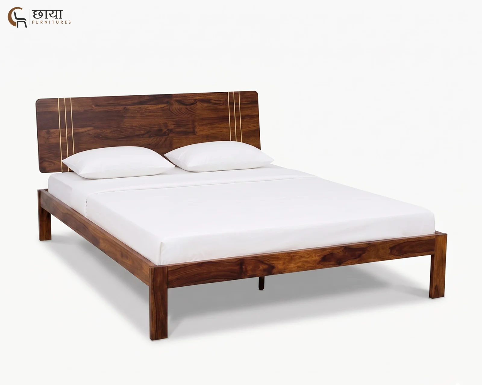 Eddie Sheesham Wood Bed Without Storage (King Size, Honey Finish) — 3