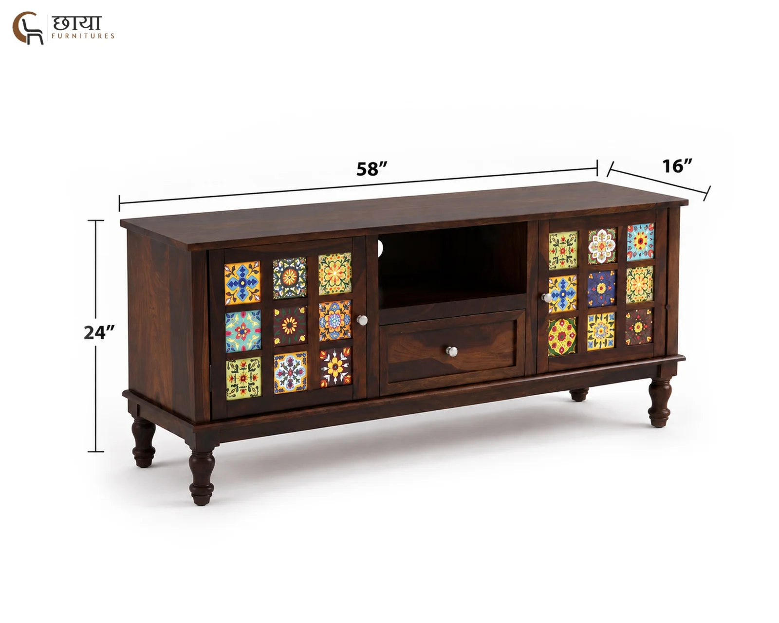 Alvara TV Unit (Walnut Finish) — dim 9