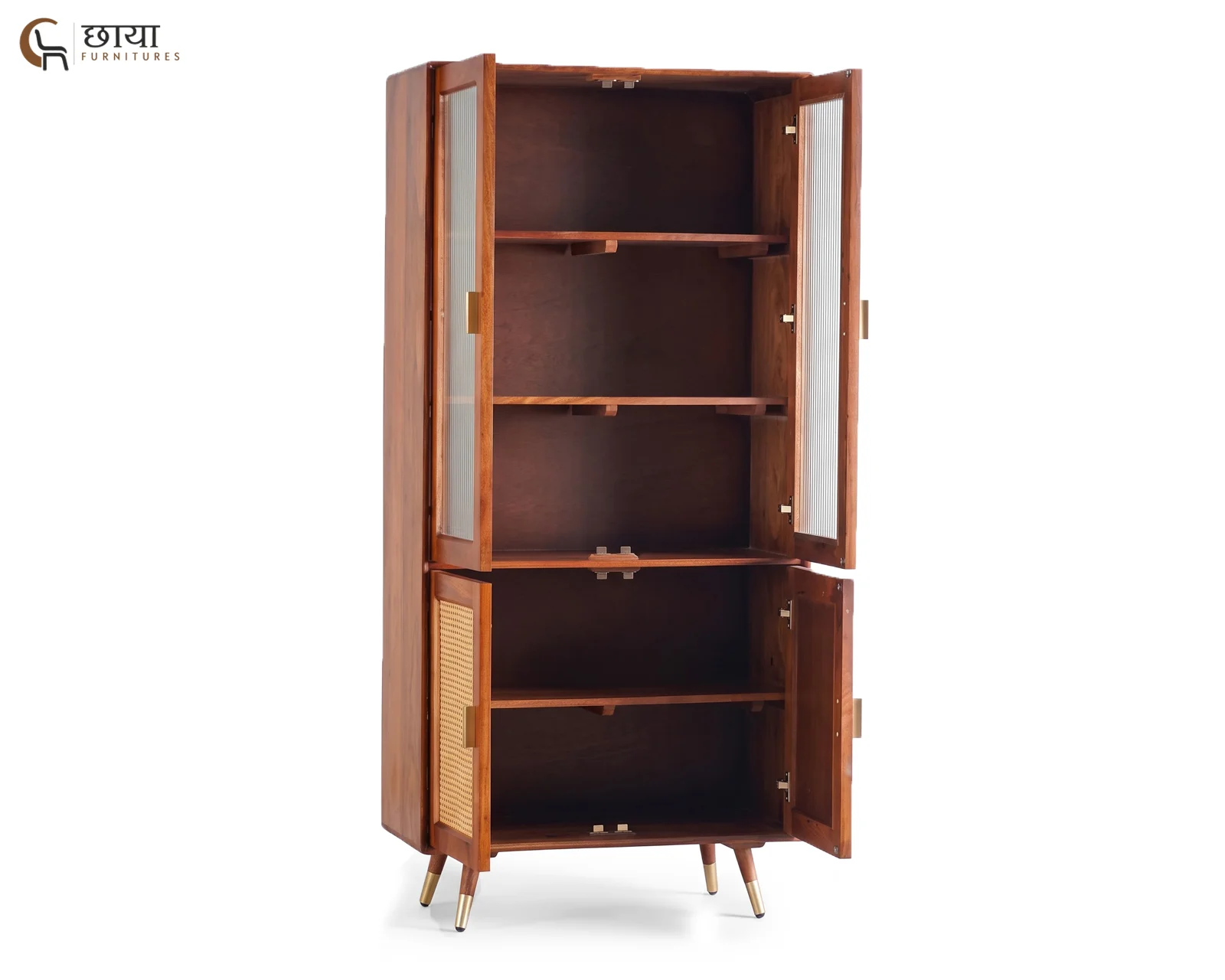Jerald Sheesham Wood Kitchen Cabinet (Honey Finish) — 1