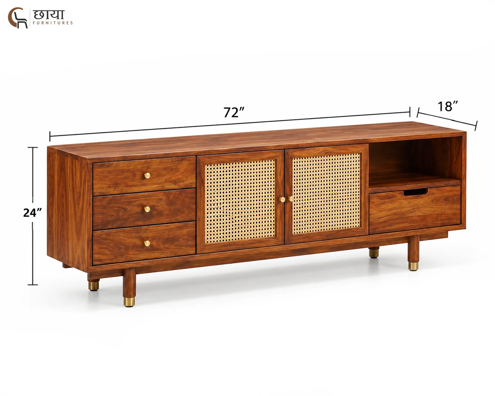 Milano Tv Unit (Teak Finish) — dim2