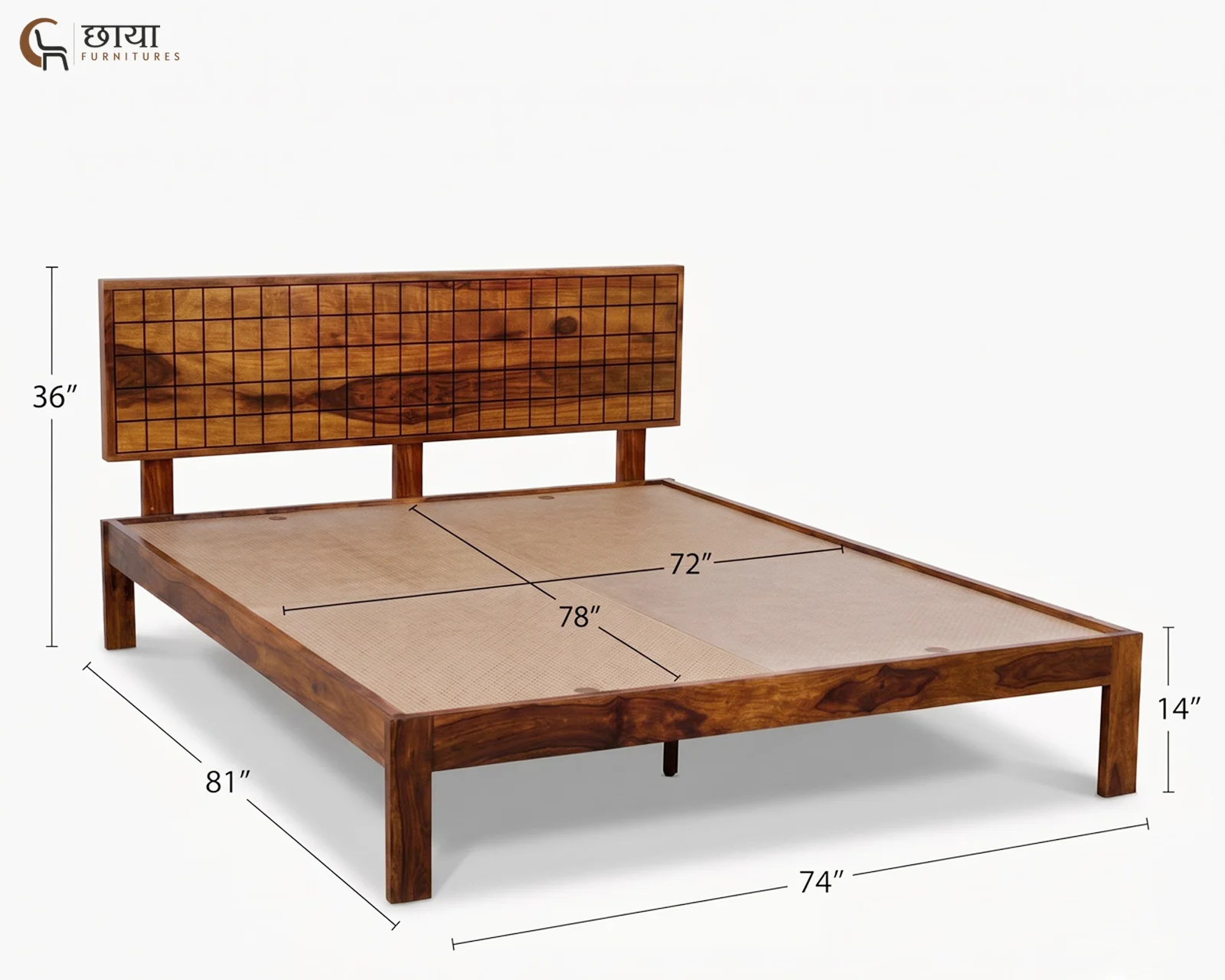 Denver Sheesham Wood Bed Without Storage (King Size, Honey Finish) — king (1)
