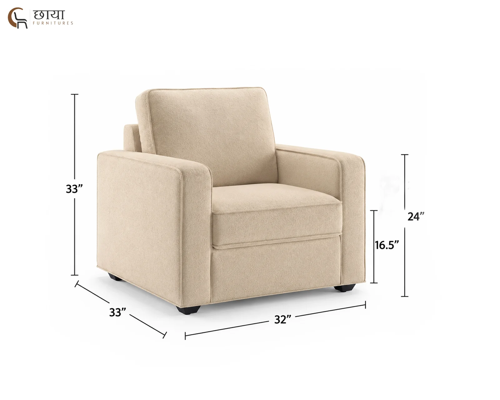 Cairo 3+1+1 Fabric Sofa (Cream) — dim 1