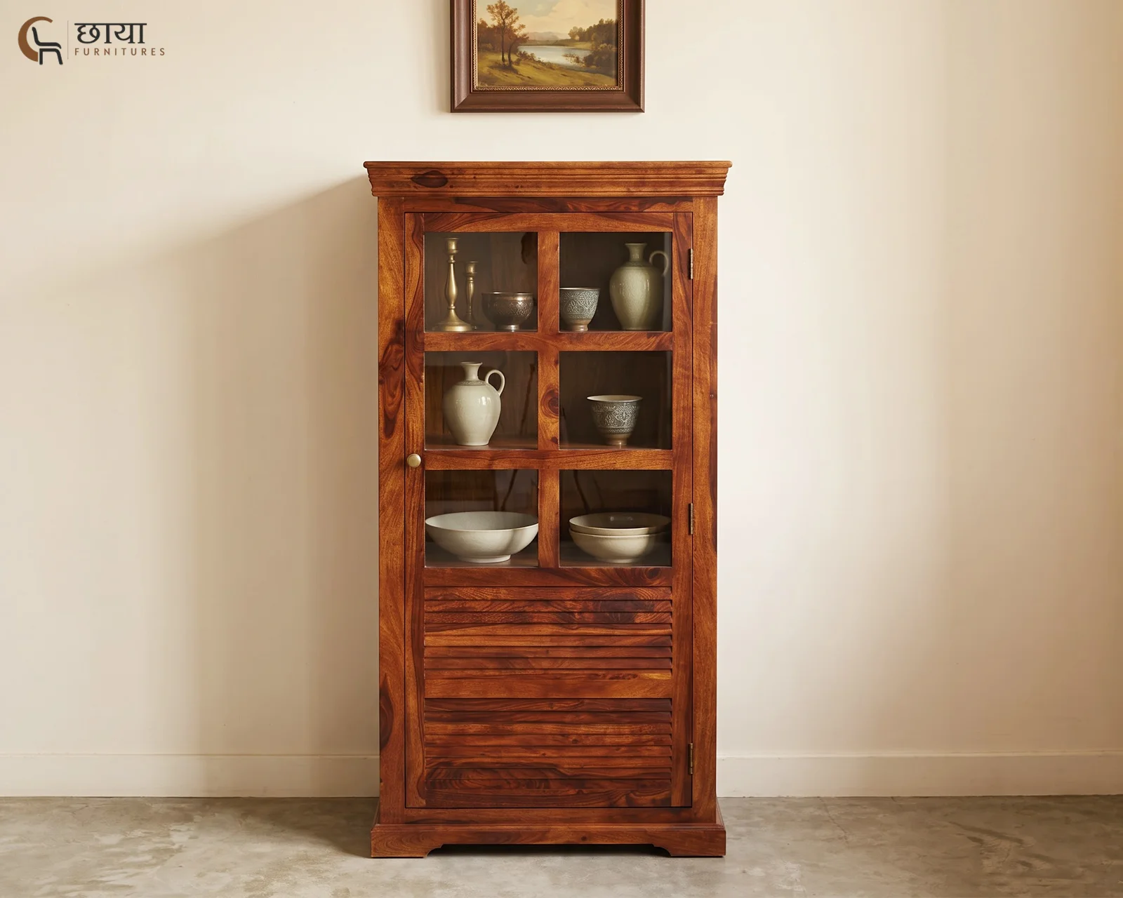 Steve Sheesham Wood Kitchen Cabinet (Honey Finish) — 13