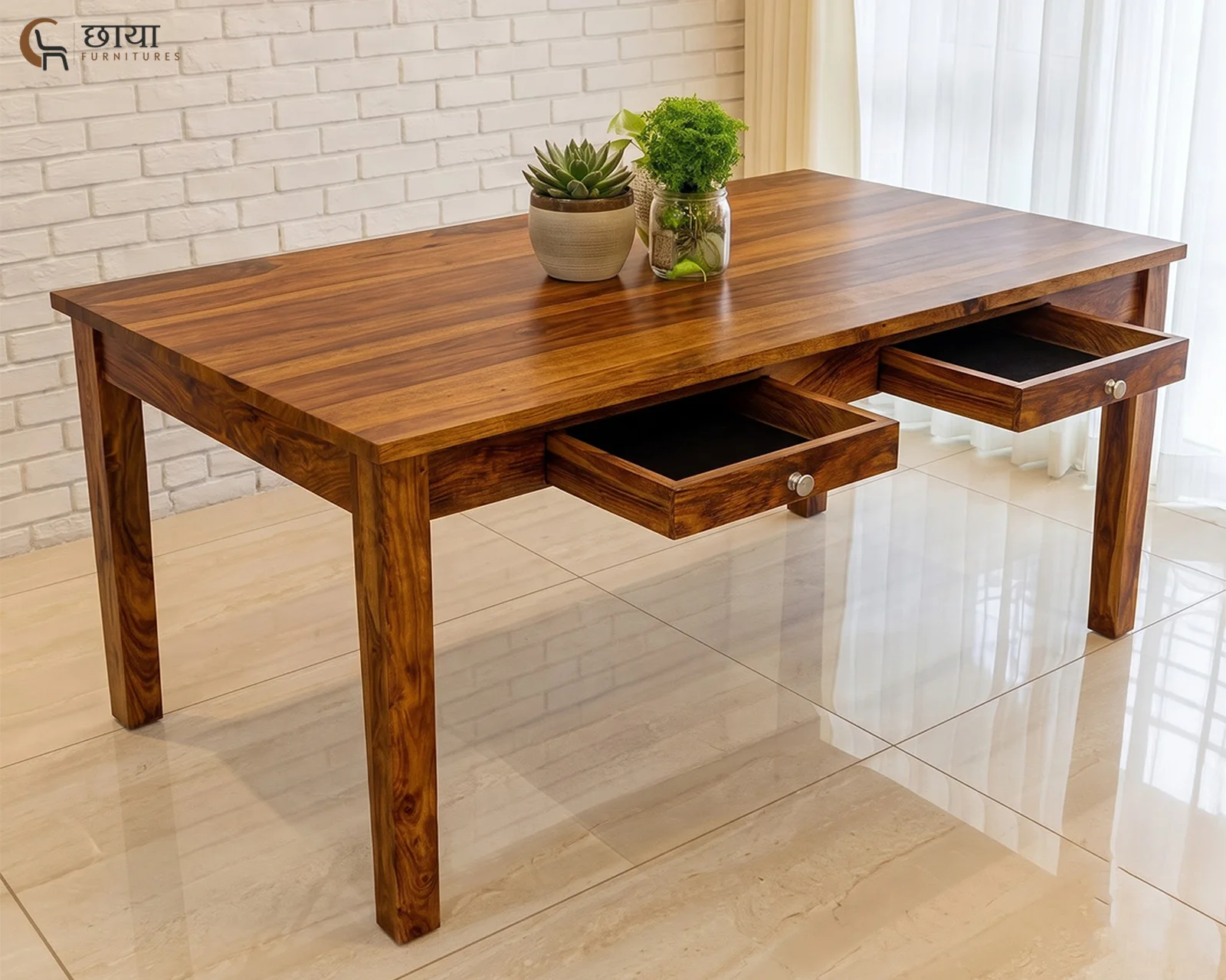 Riwaaz 6 Seater Dining Table Set (Honey Finish) — 203