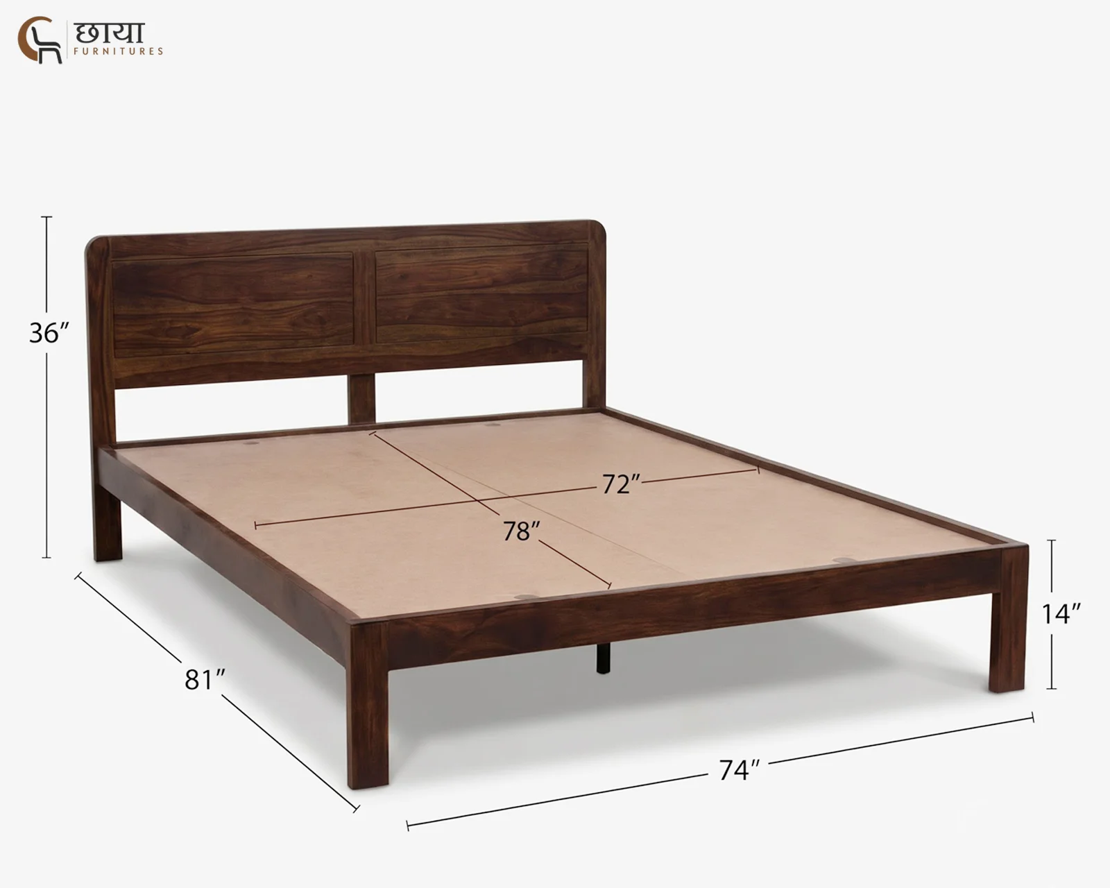 Hannah Sheesham Wood Bed Without Storage (King Size, Walnut Finish) — king (1)