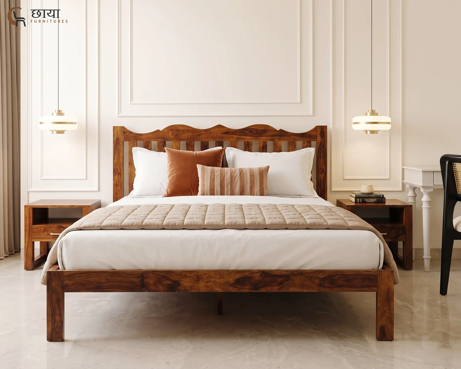 Davos Sheesham Wood Bed Without Storage (Queen Size, Honey Finish) — 8