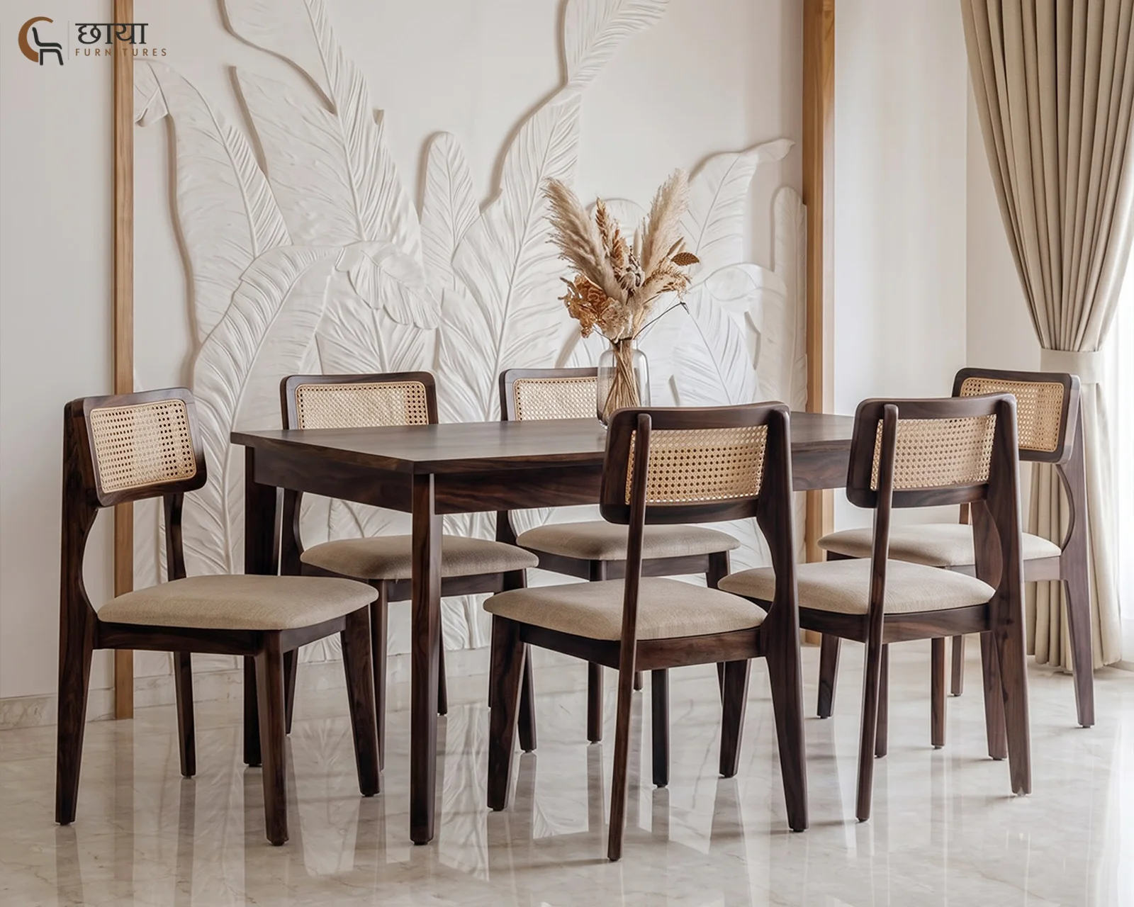 Aangan 6 Seater Dining Table Set (Walnut Finish) — 153