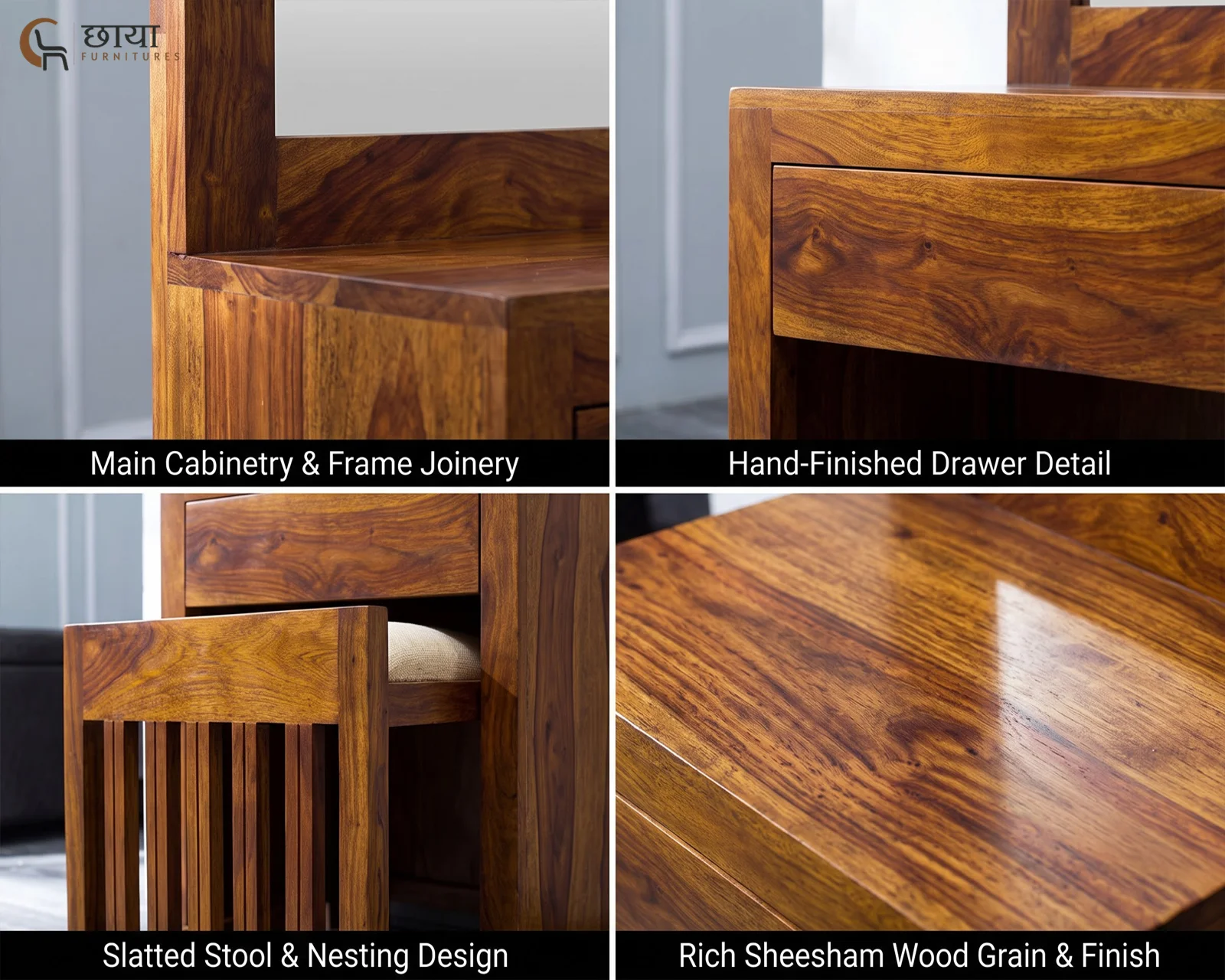 Rowan Sheesham Wood Dressing Table (Honey Finish) — 13