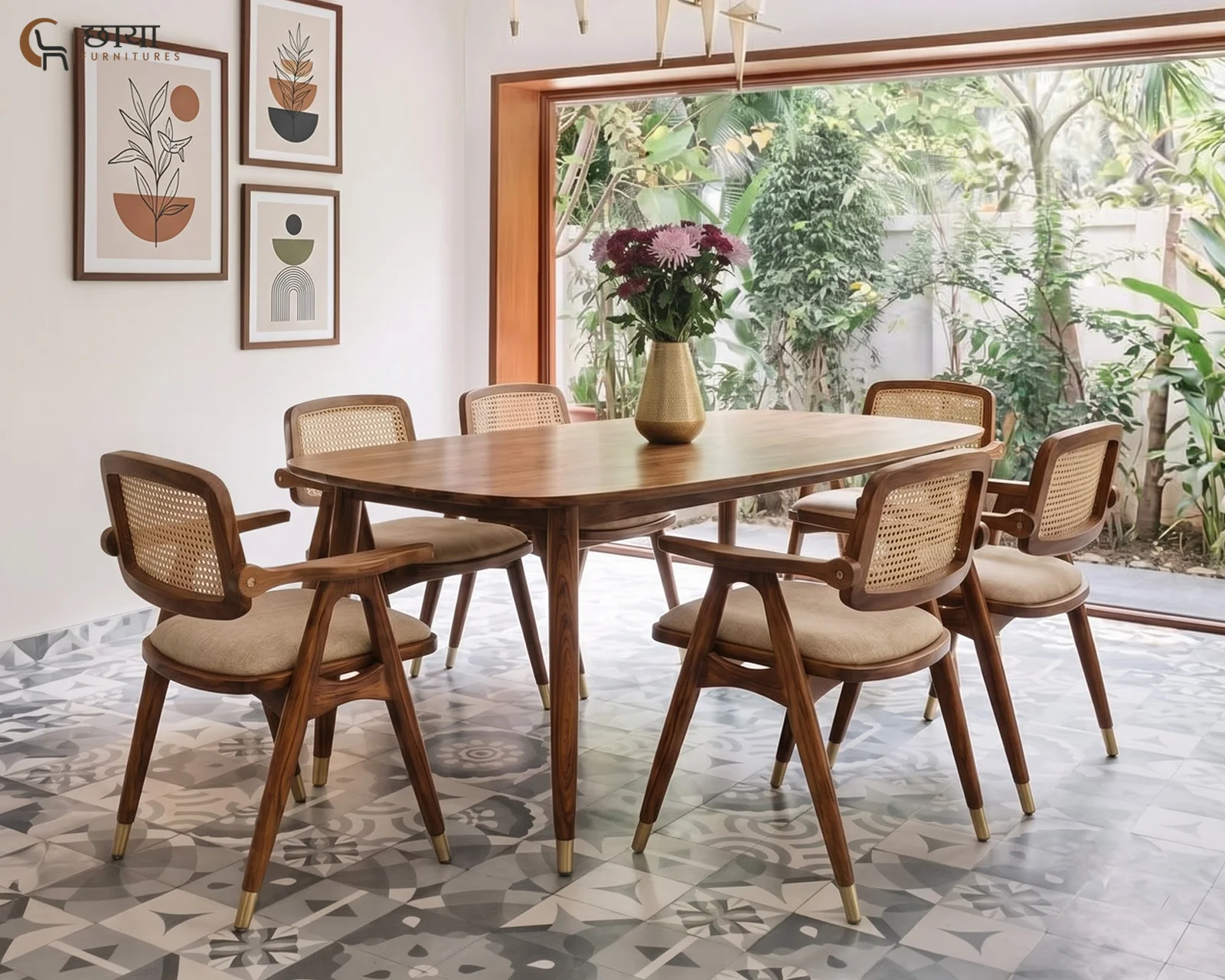 Rasoi 6 Seater Dining Set (Honey Finish) — front