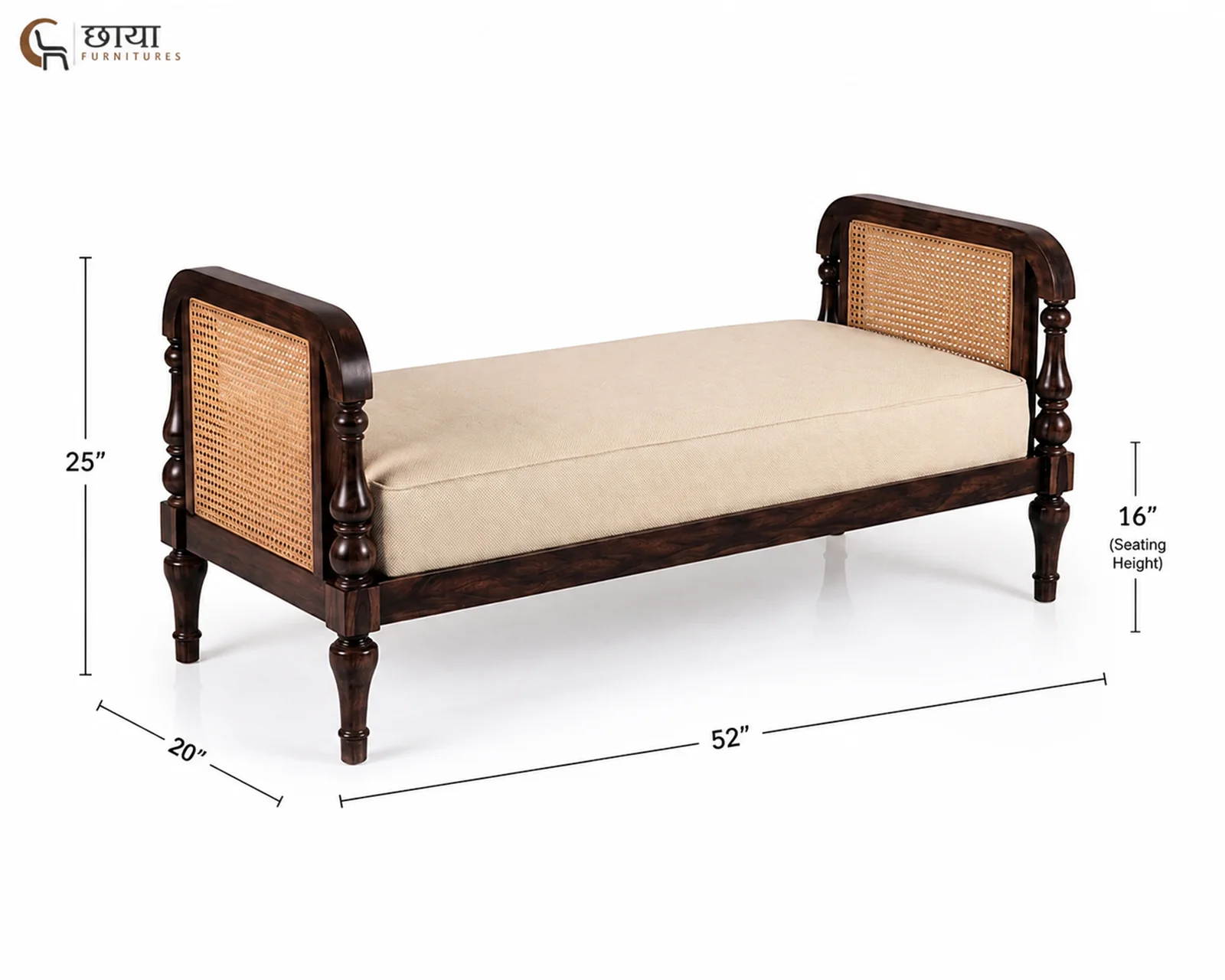 Aarohi Rattan Bench (Walnut Finish) — dim