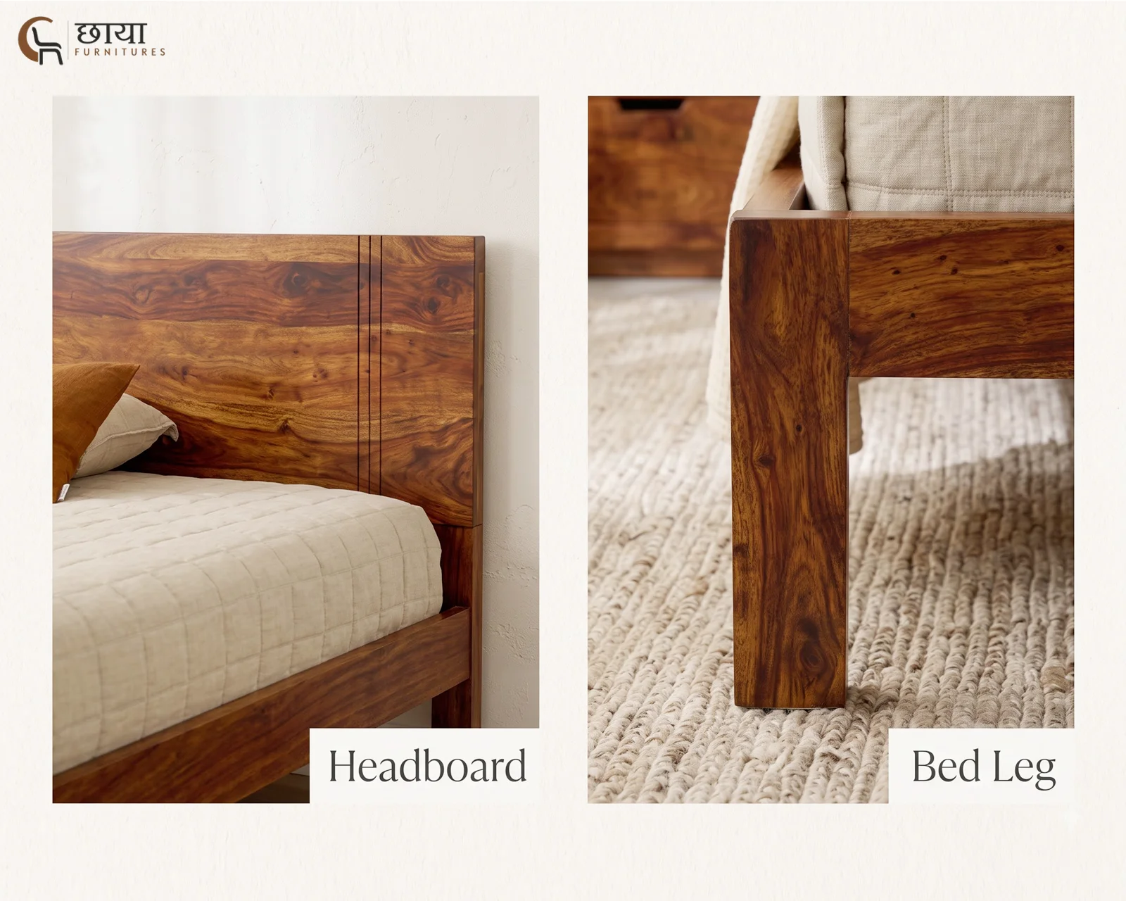 Martha Sheesham Wood Bed Without Storage (Queen Size, Honey Finish) — 14