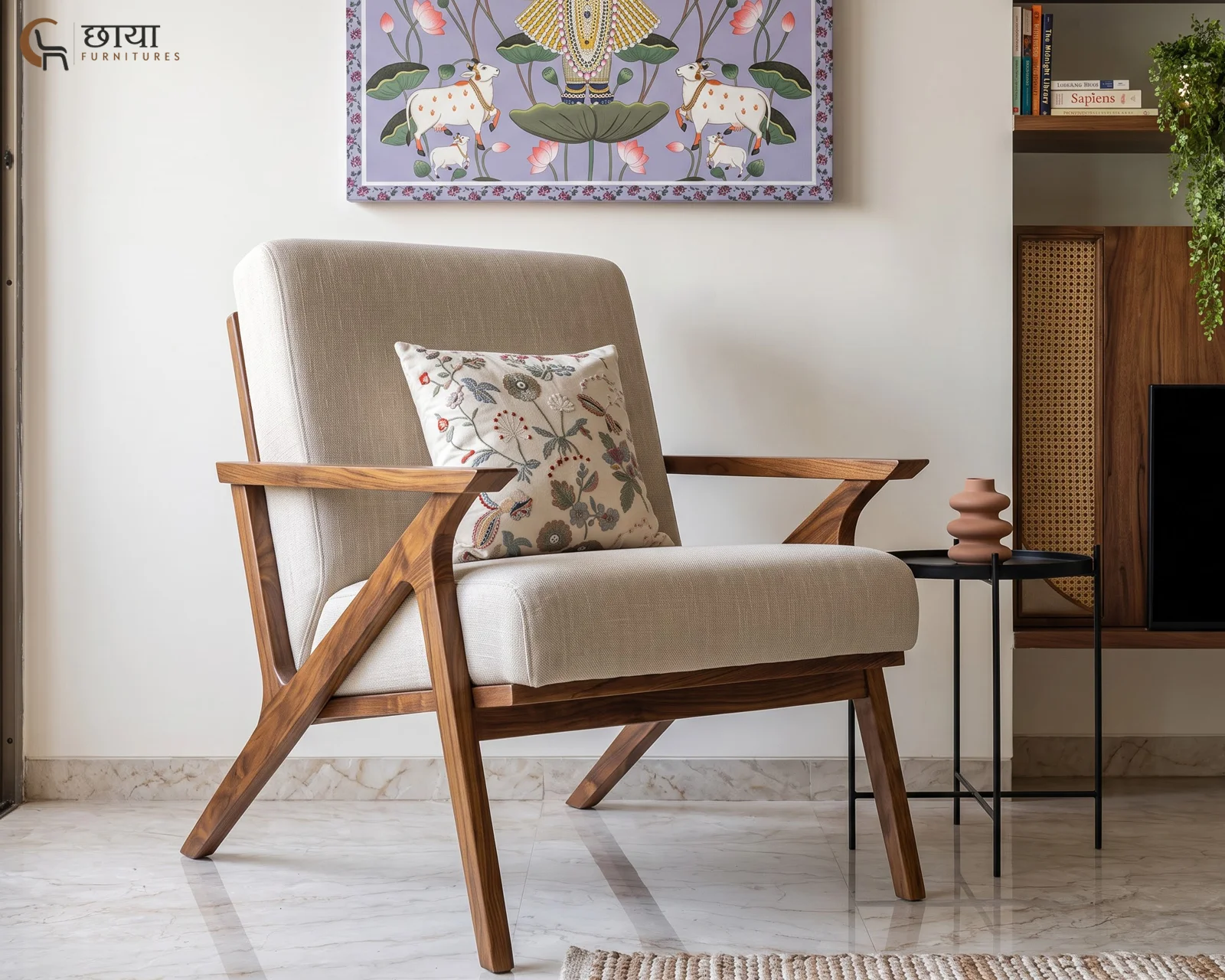 Ned Arm Chair (Cream) — front