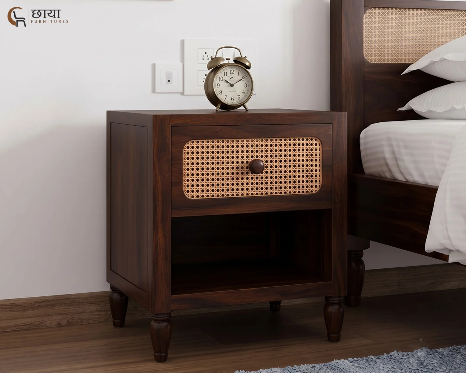 Samrat Bedside Table (Walnut Finish) — front (1)