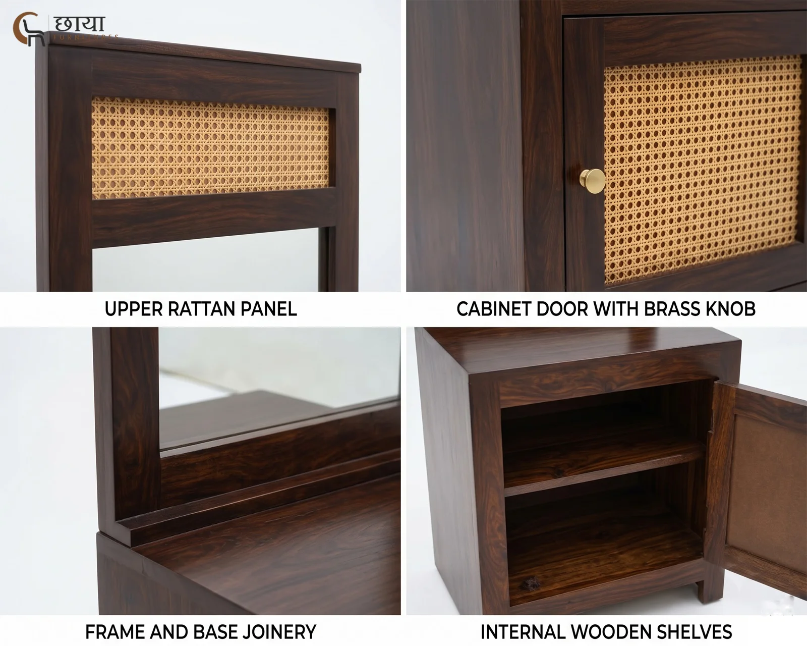 Evara Sheesham Wood Dressing Table (Walnut Finish) — 8
