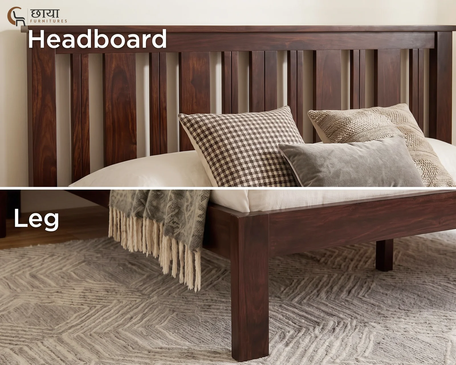Magnus Sheesham Wood Bed Without Storage (King Size, Walnut Finish) — 10
