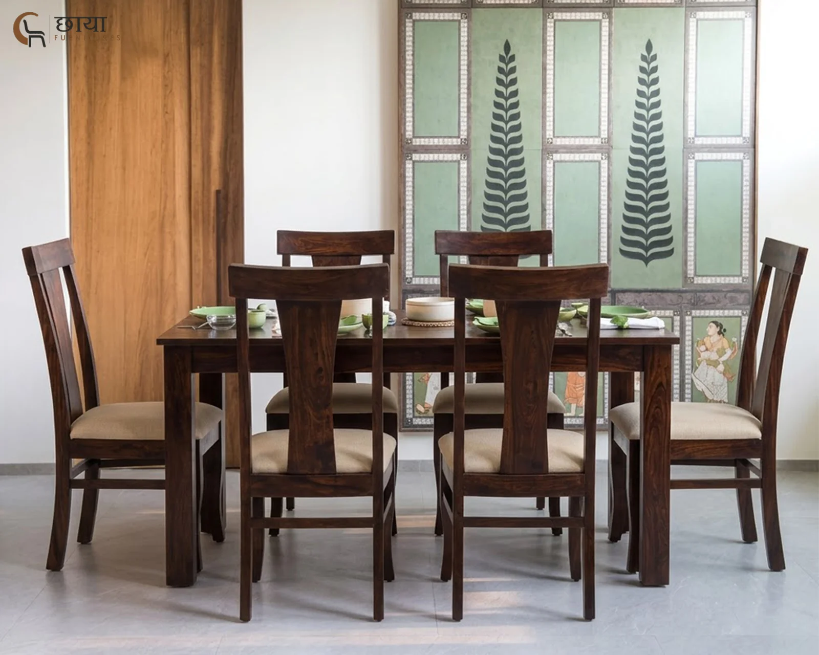 Utsav 6 Seater Dining Table Set (Walnut Finish) — 2