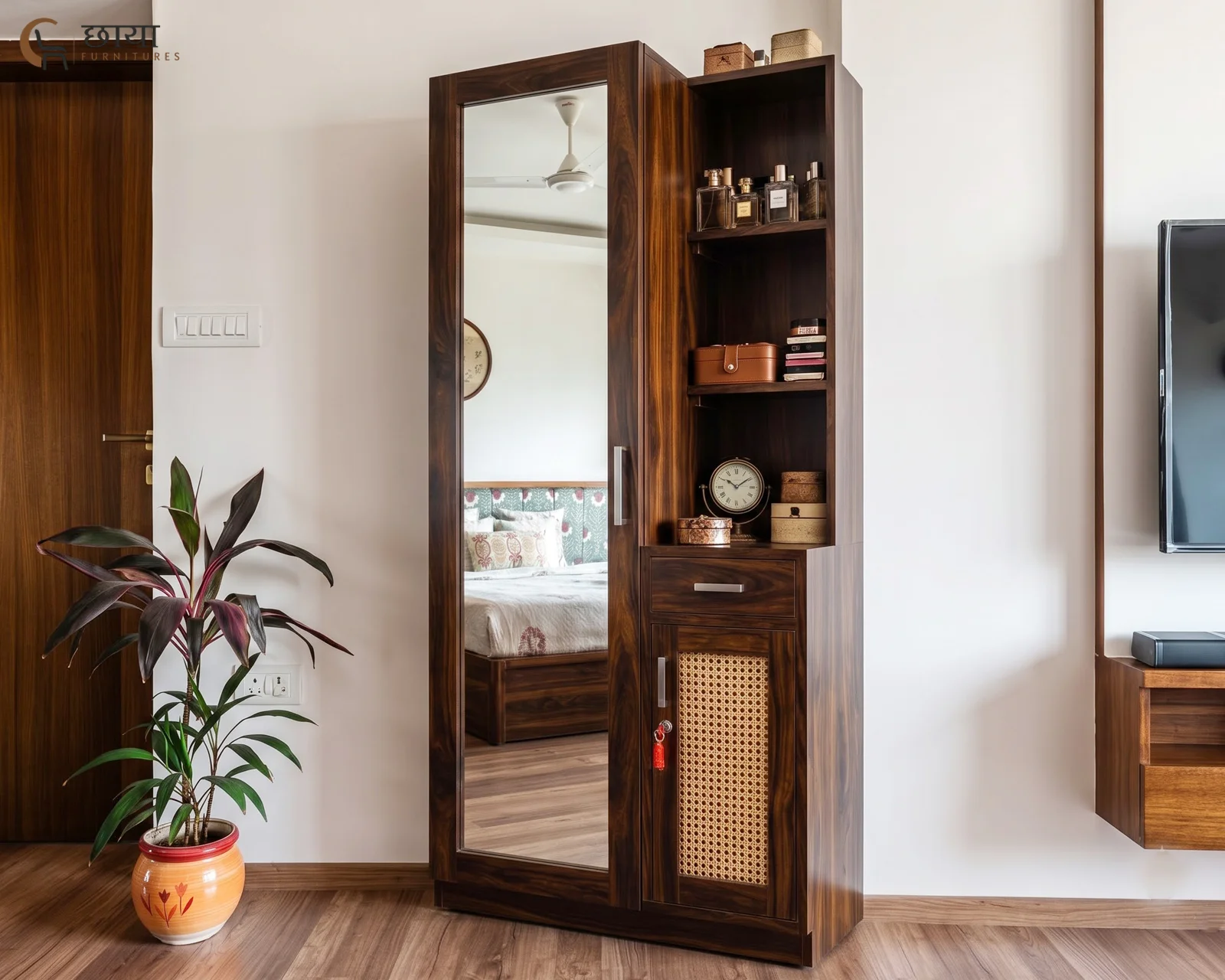 Aranya Sheesham Wood Dressing Table with Mirror (Walnut Finish) — 17