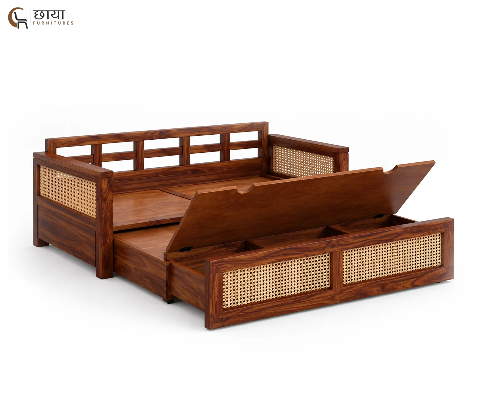 Marshal Wooden Sofa Cum Bed (King Size, Honey Finish) — 3